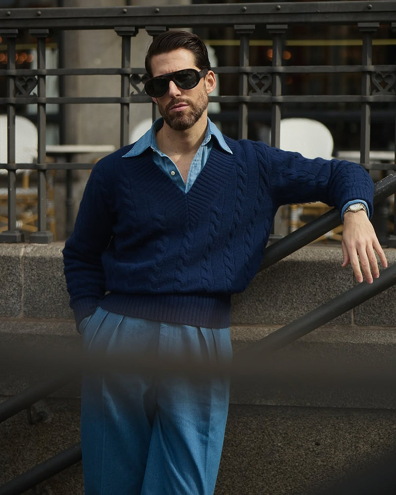 Chambray-Hemd aus verwaschenem Hanf-Baumwollstoff