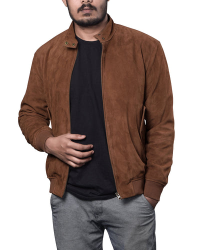Bomberjacke aus hellbraunem Wildleder