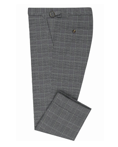 Dugdale Feine Kammgarnhose - Grauer Prince of Wales mit blauem Overcheck