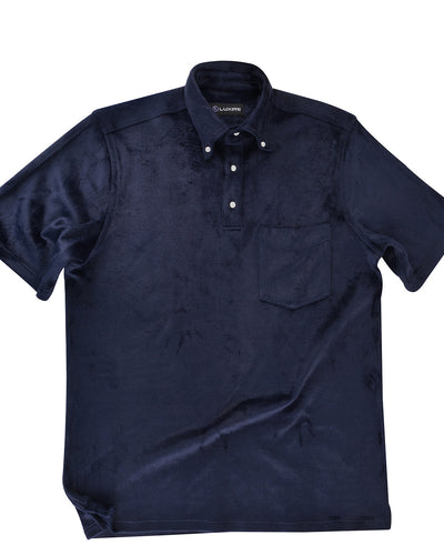 Marineblaues, weiches Frottee-Poloshirt