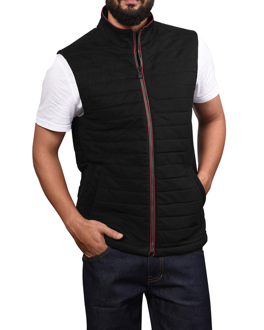 Quilted Gilets in Black Soft Twill