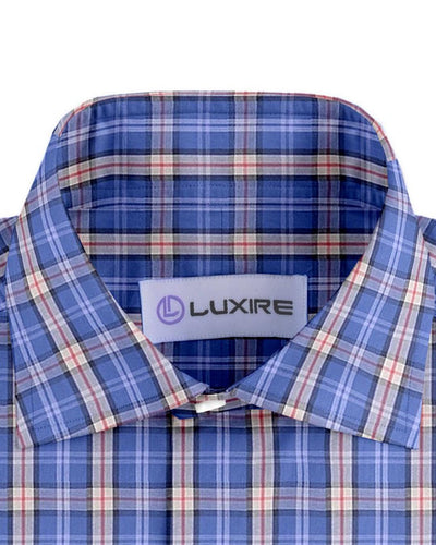Bleu crème à carreaux tartan rouges