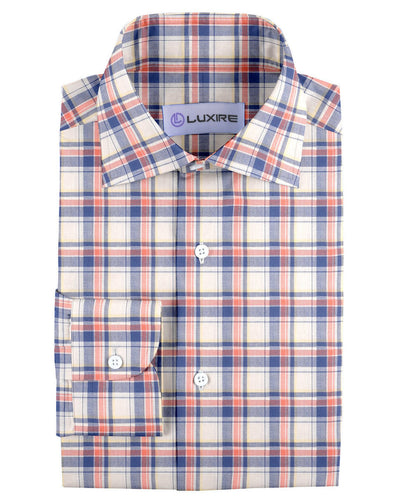 Motifs tartan bleu-orange sur fond jaune