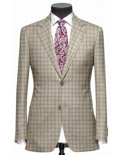 Veste en laine EThomas Tan Grey Tartan Plaid 130s