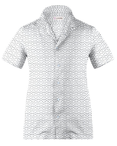 Col cubain PRÉRÉGLÉ en lin : Impression positive noire sur fond blanc