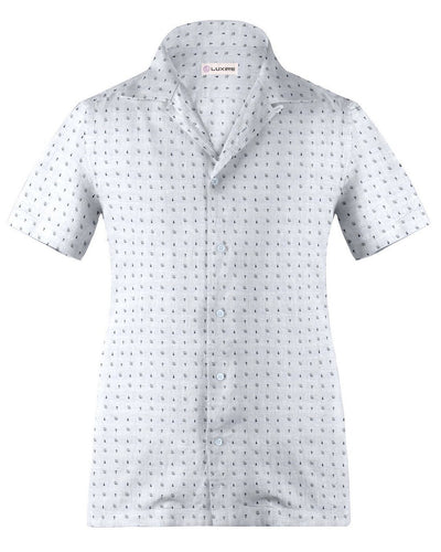 Col cubain PRÉRÉGLÉ en lin : Motifs imprimés gris sur fond blanc