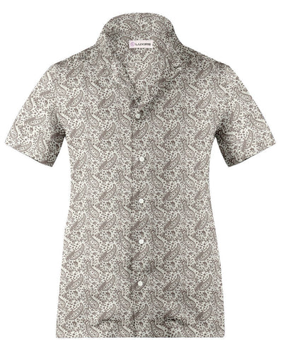 Col cubain STYLE PRÉRÉGLÉ en lin : imprimé cachemire marron
