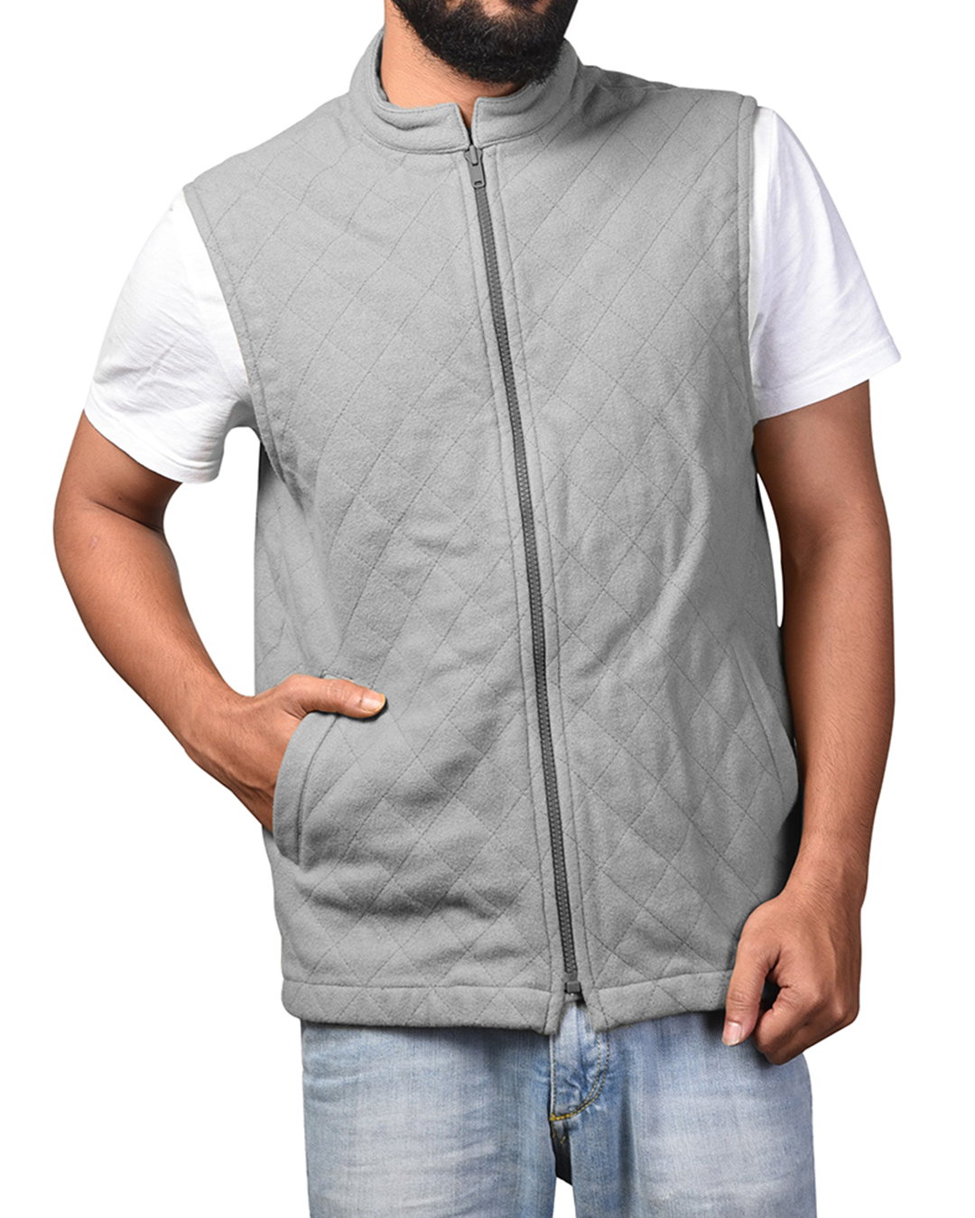 Quilted Gilets in Grey Wool Flannel