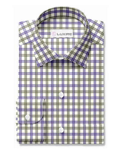 Tattersall en sergé violet, vert et crème