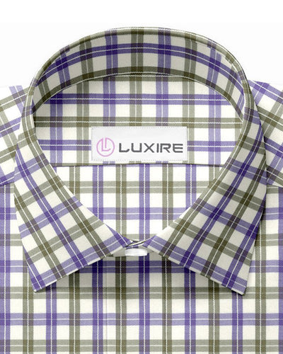 Tattersall en sergé violet, vert et crème