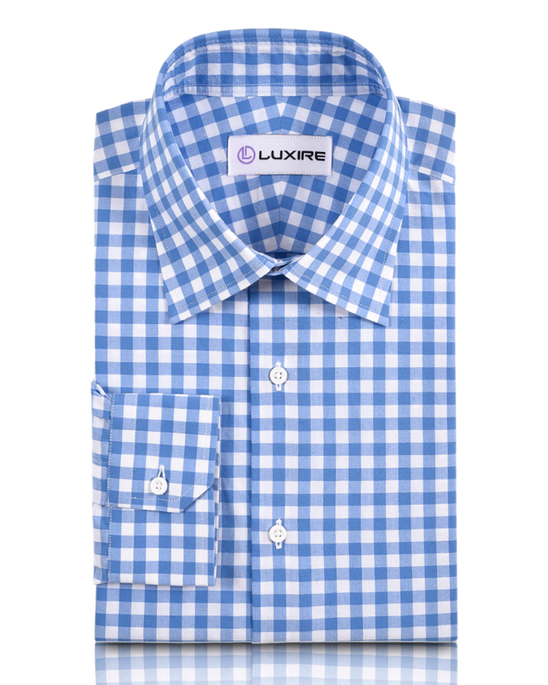 Blau auf weißem, breites Gingham-Karohemd