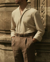 Plissierte braune Leinen-Baumwoll-Canvas-Hose