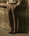 Plissierte braune Leinen-Baumwoll-Canvas-Hose