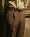 Plissierte braune Leinen-Baumwoll-Canvas-Hose