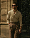 Plissierte braune Leinen-Baumwoll-Canvas-Hose