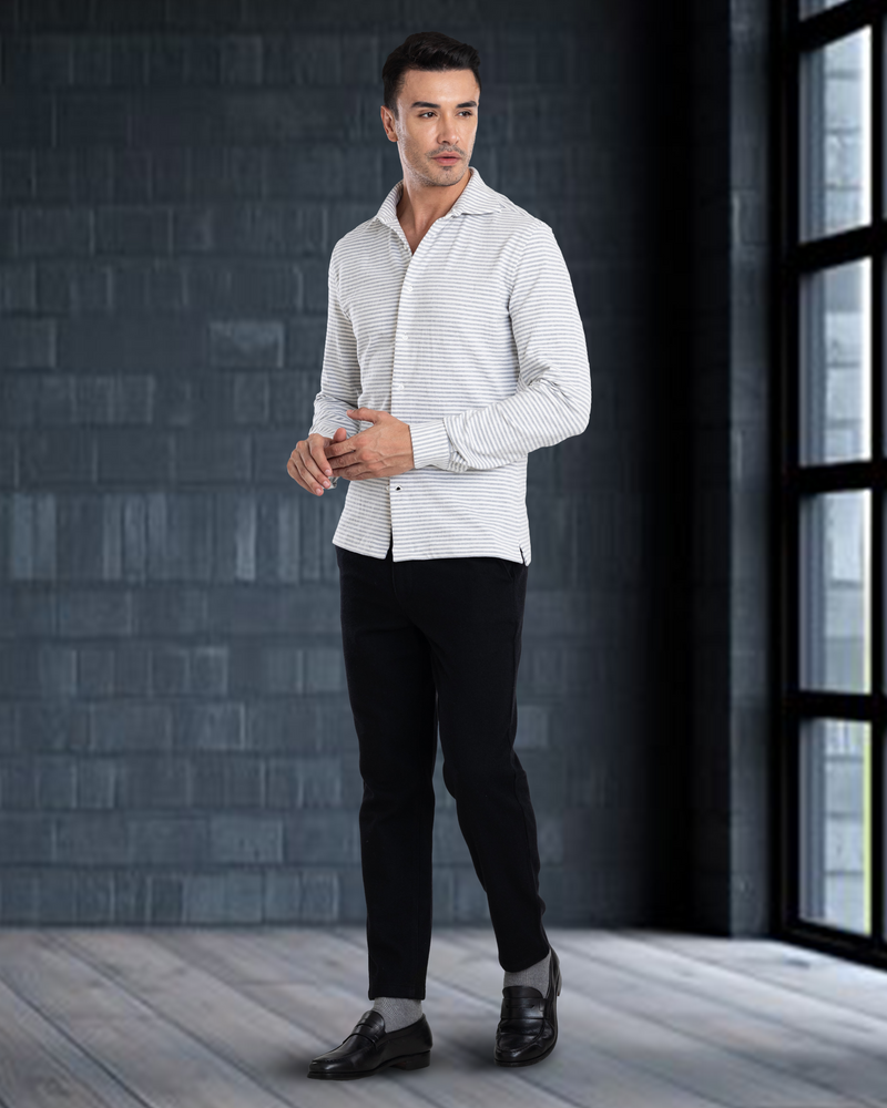 Grey White Candy Stripes Polo Shirt