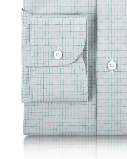 Chemise blanche à carreaux vert d'eau en lin