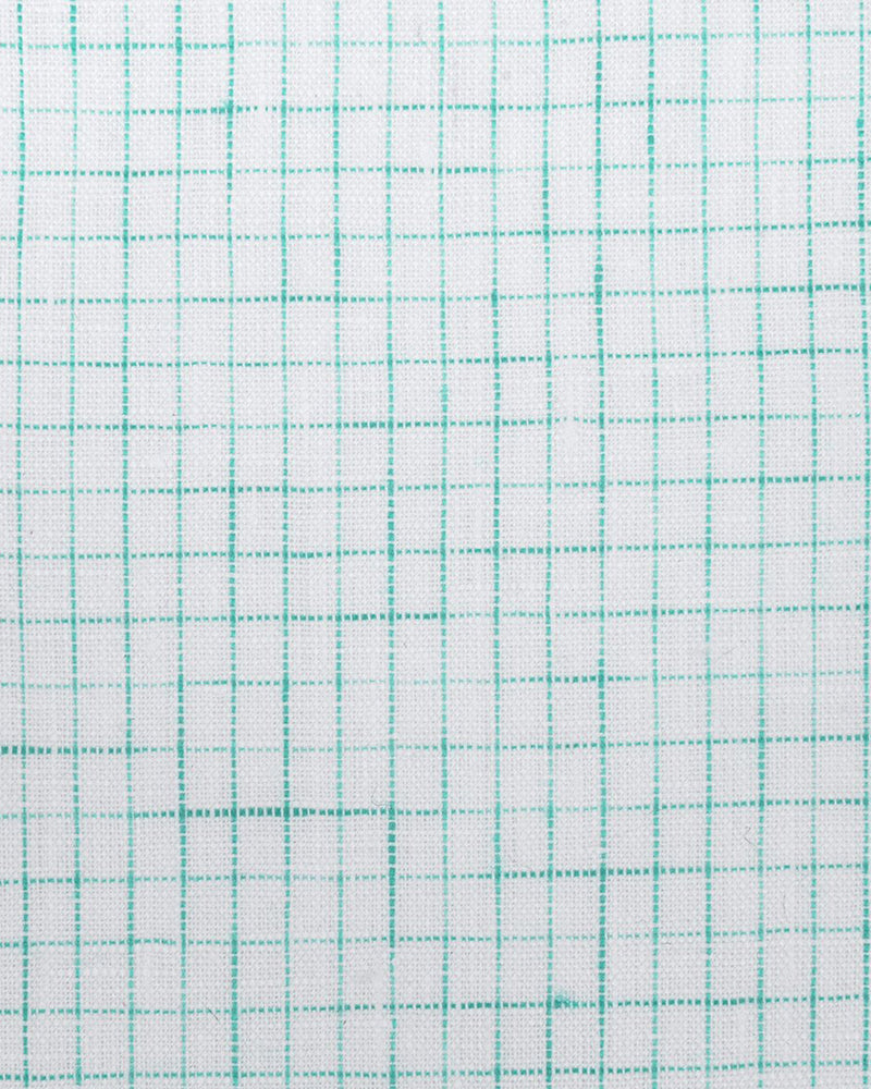 Chemise blanche à carreaux vert d'eau en lin