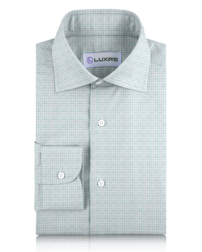 Chemise blanche à carreaux vert d'eau en lin