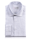 Chemise en lin à fines rayures bleues et blanches