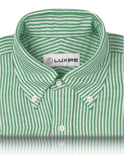 Coton et lin : Chemise classique à rayures vertes et blanches bonbon