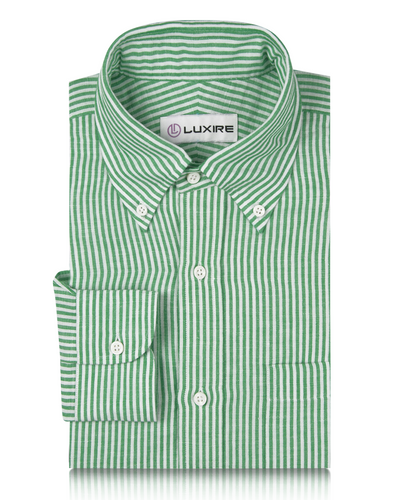 Coton et lin : Chemise classique à rayures vertes et blanches bonbon
