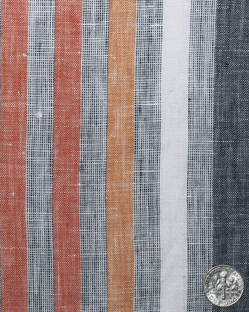 Leinen: Orange Rot Weiß Grau Tape Stripes Madras