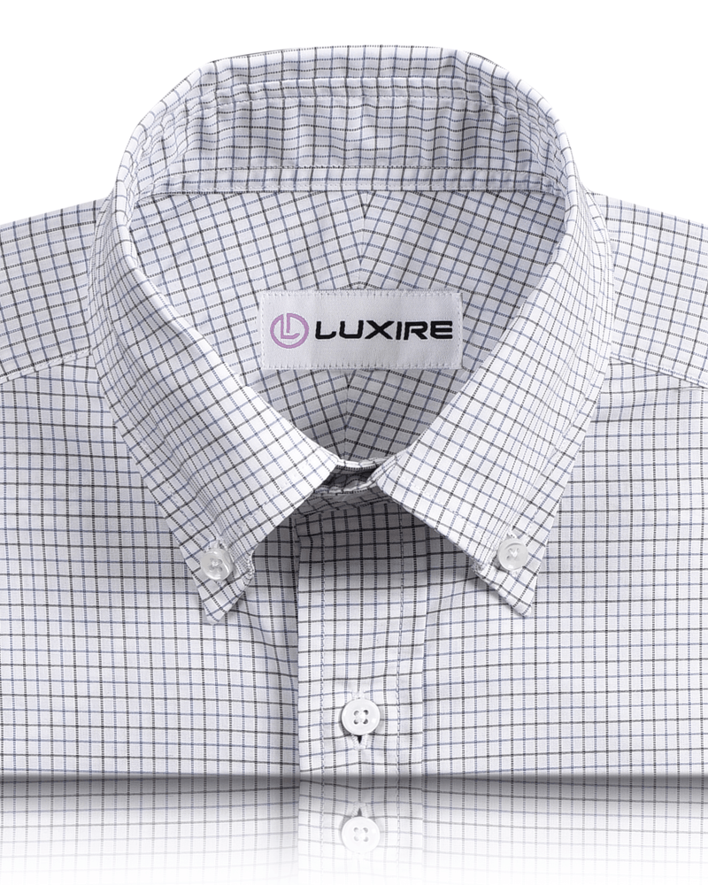 Blue Black Tattersall Checks on White Shirt