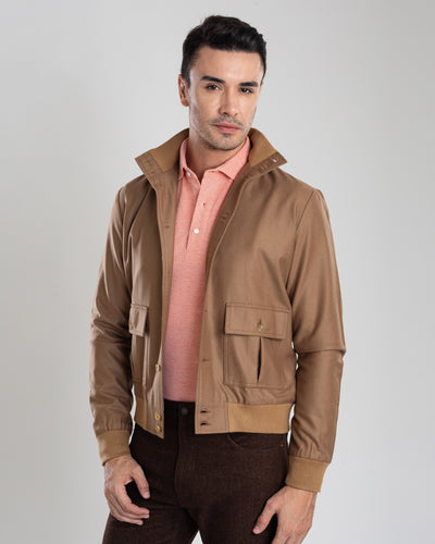 VBC: Hemdjacke aus Wollflanell mit Rippkragen in Sand