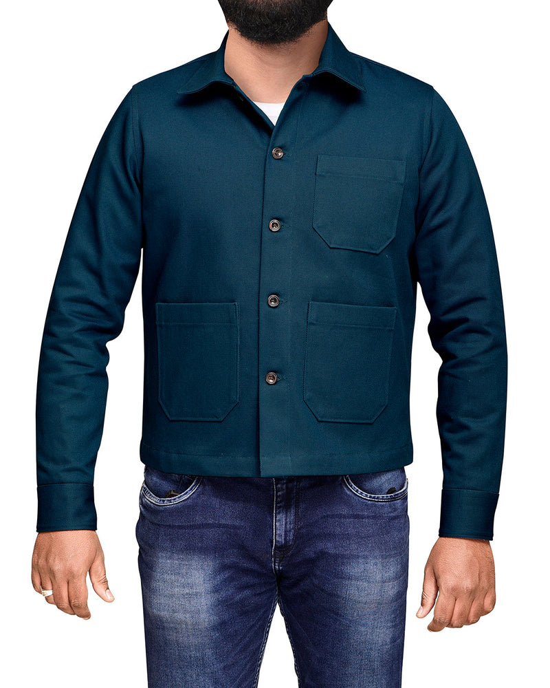 Dunkelgrüne Denim-Hemdjacke