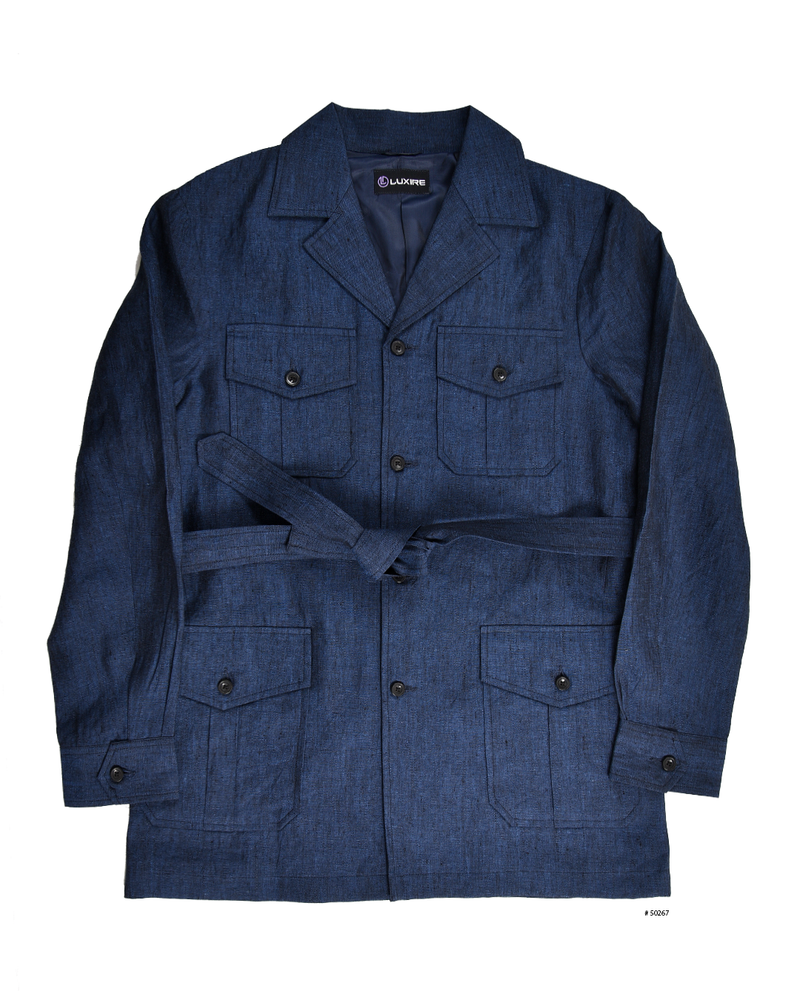 Safari-Jacke aus dunklem Indigo-Leinen