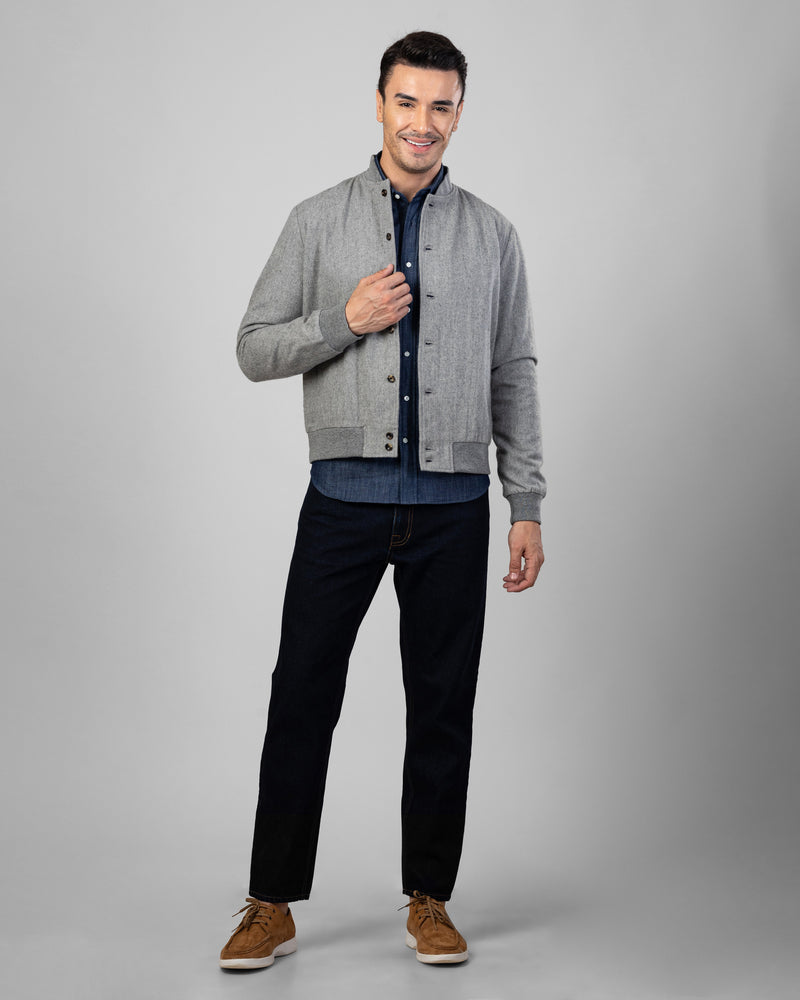 Graue Hemdjacke aus Wollflanell