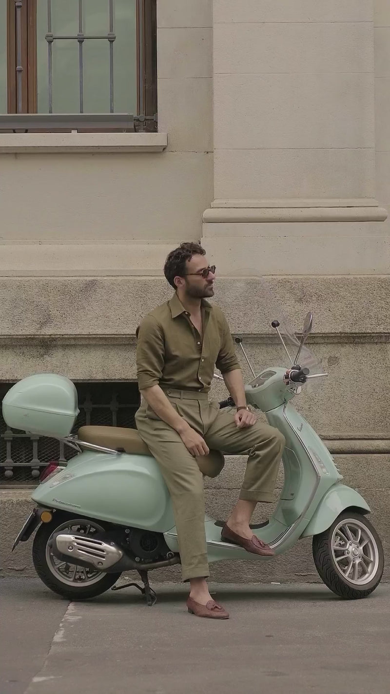 Linen Fresco Olive Green Dress Pant