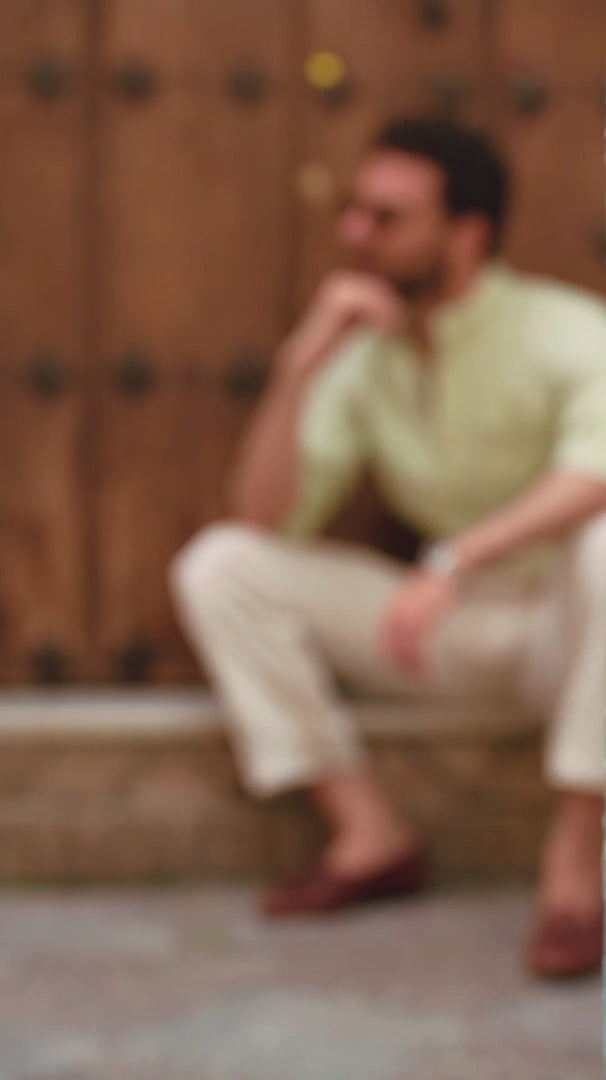 Light Olive Green Slub Linen Summer Shirt