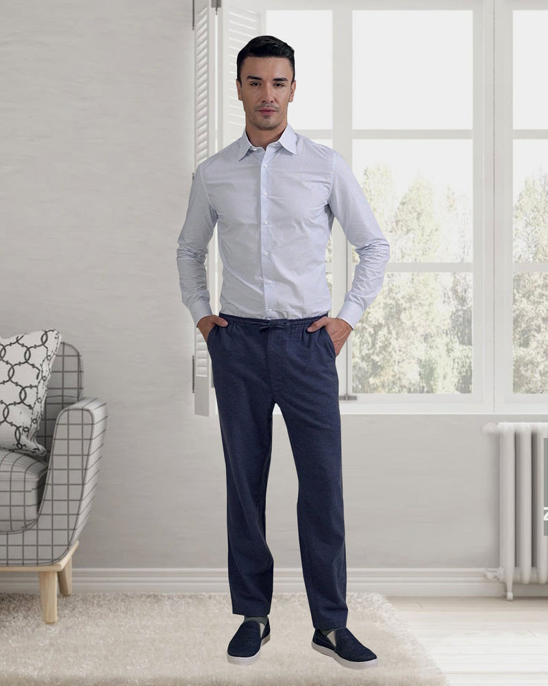 Mitternachtsblaue Hose aus weichem Baumwollflanell mit Kordelzug