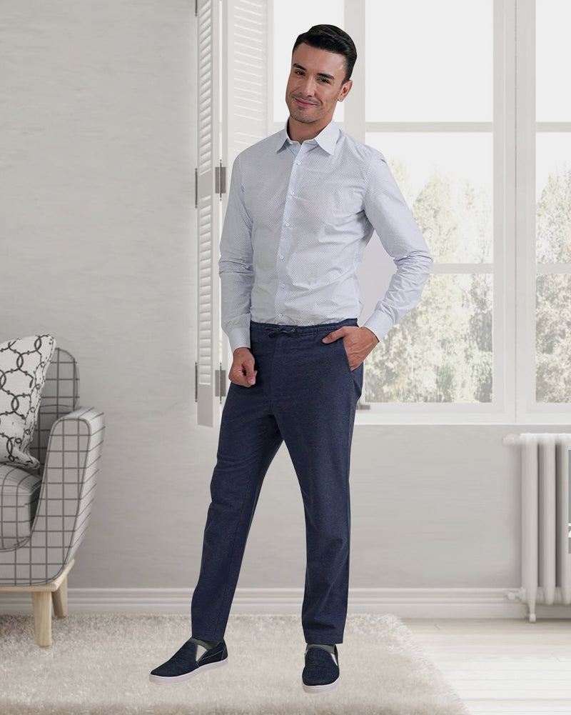 Mitternachtsblaue Hose aus weichem Baumwollflanell mit Kordelzug