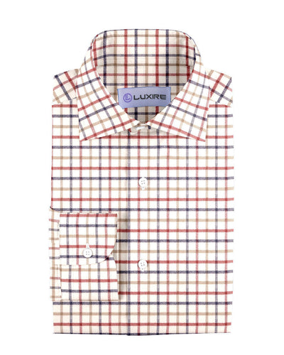 Flanelle à carreaux champêtres crème, rouge et beige