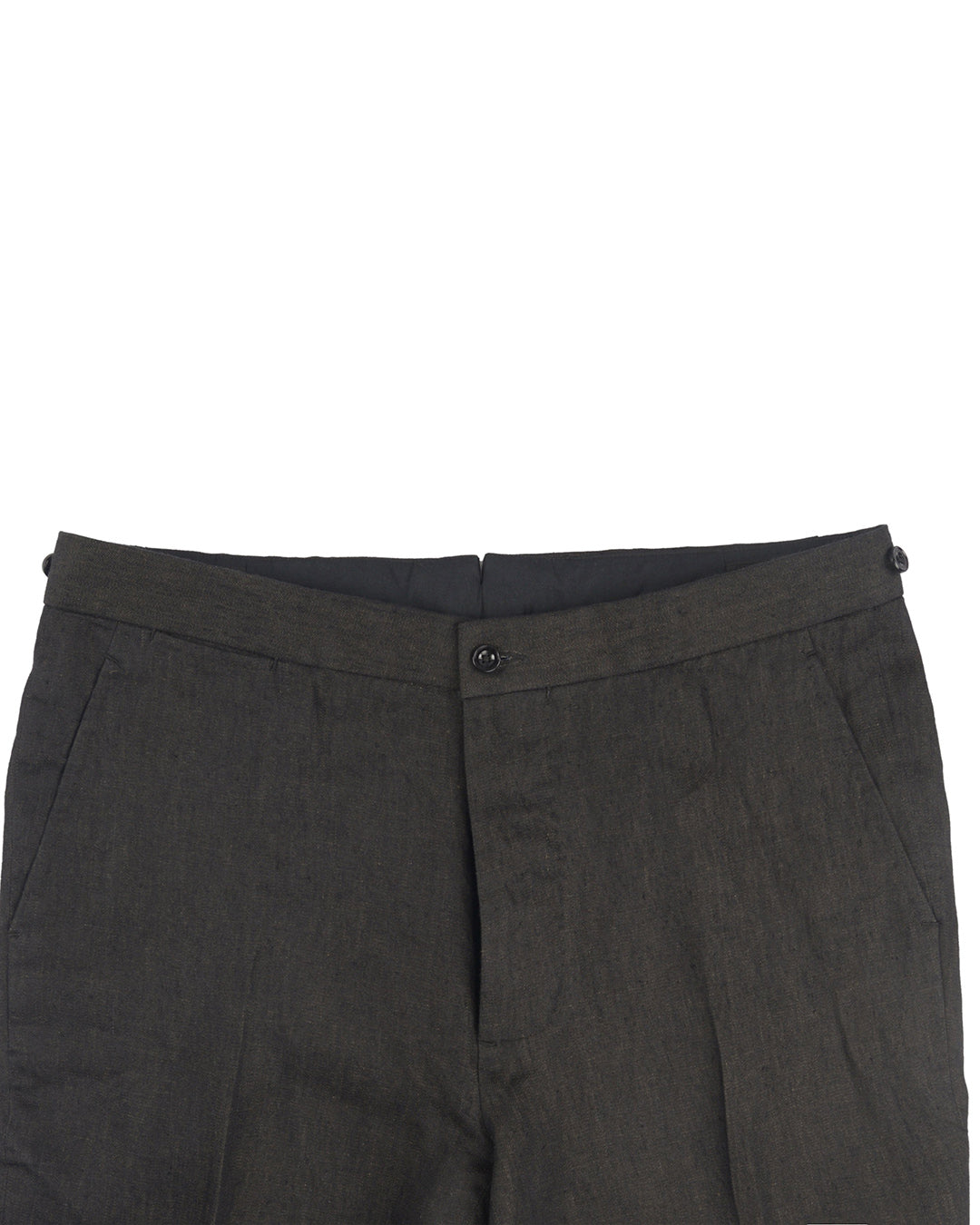 Linen: Dark Brown Herringbone Pants