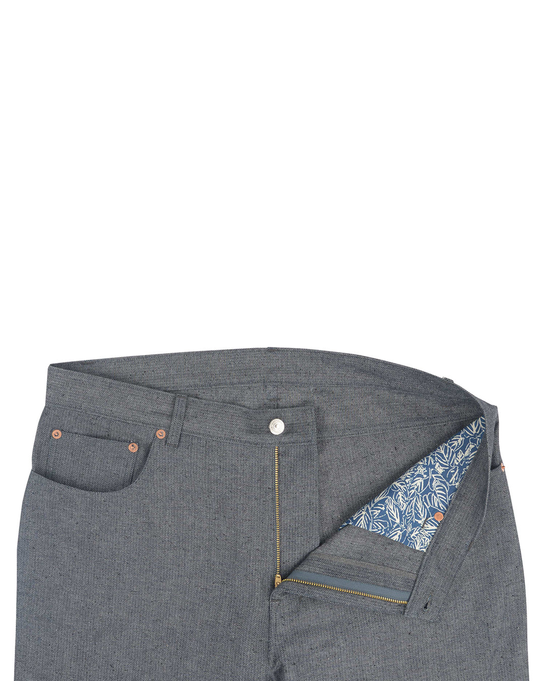 Denim: Navy Grey Slub Herringbone Jeans