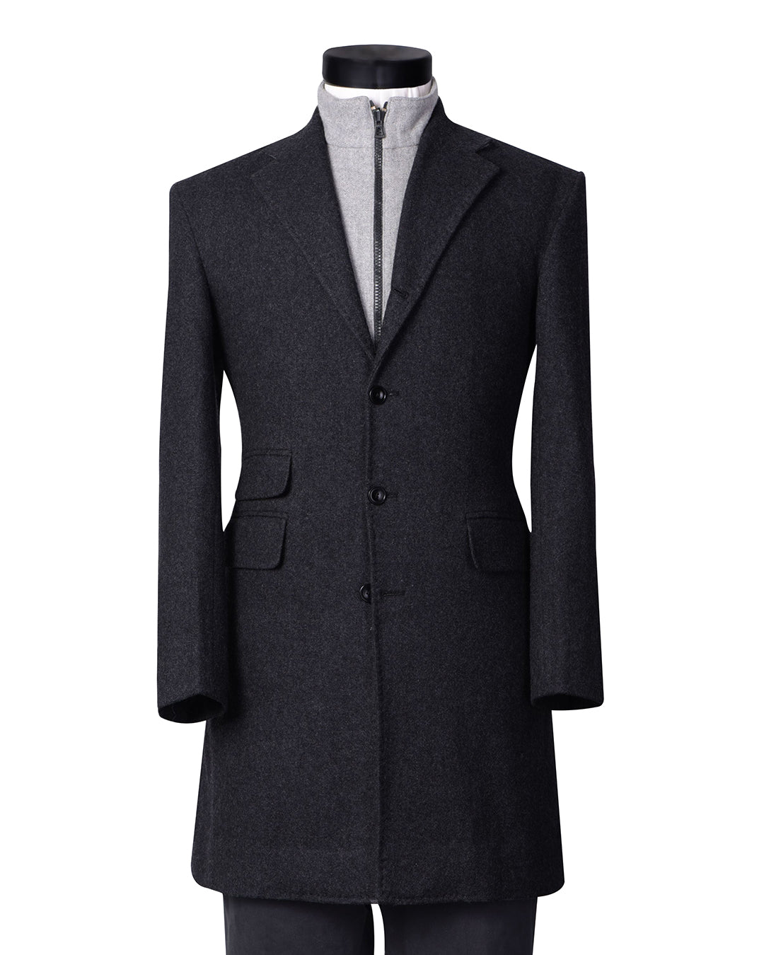 Charcoal Grey Wool Flannel Topcoat