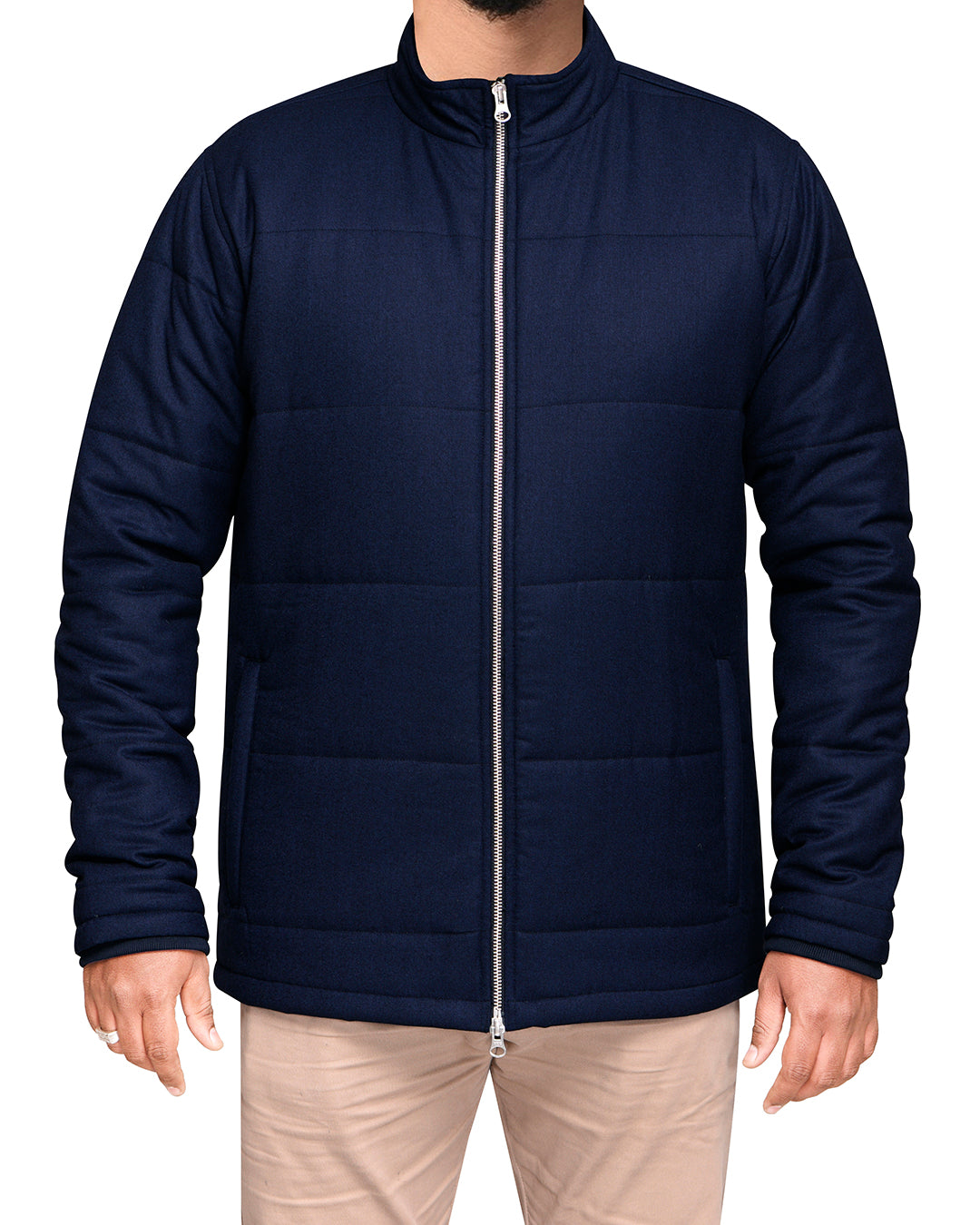 VBC Navy Wool Flannel Zipper Quilted Jacket