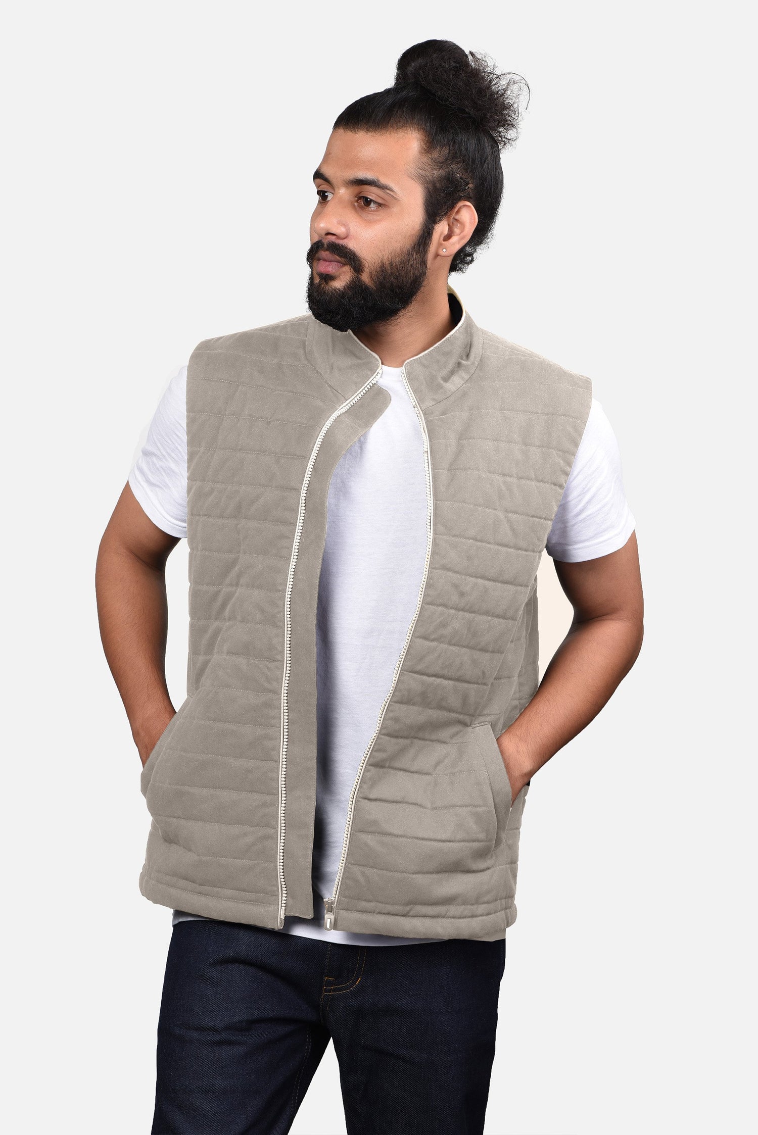 Quilted Gilets in Performance: Light Fade Beige Twill (4334115553335)