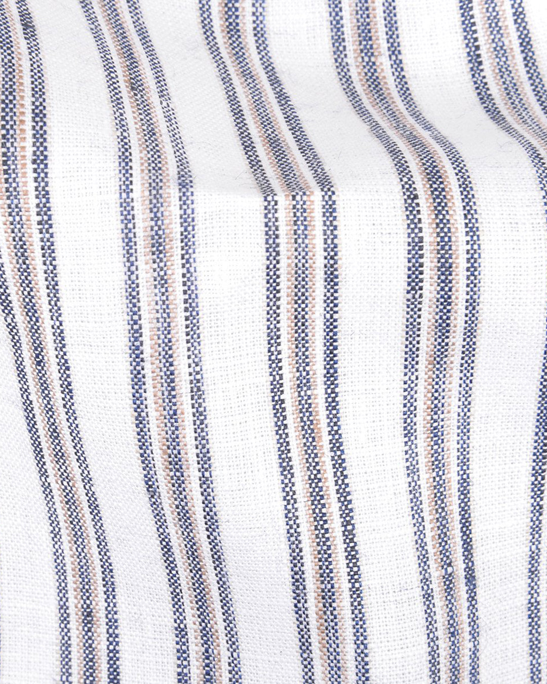 Linen: Dark Blue Beige Stripes On White