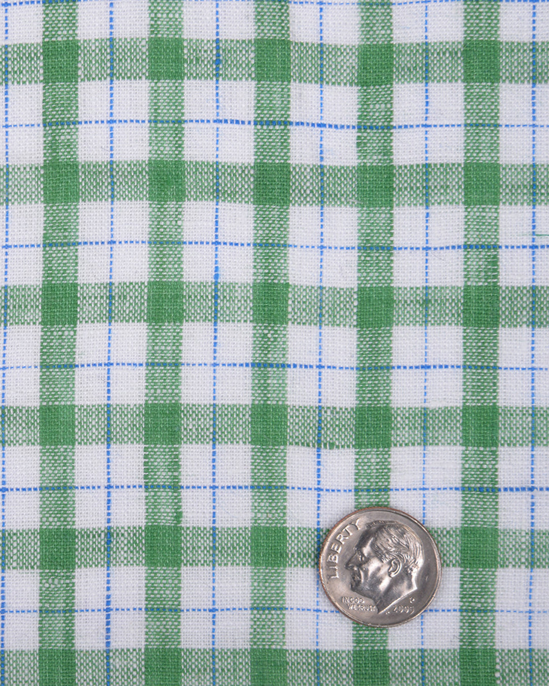 Linen: Green Blue Checks On White