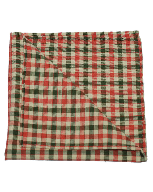 Pocket Square - Orange Green Ecru Gingham Flannel