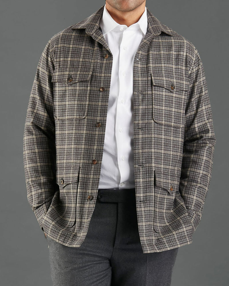 Veste-chemise à carreaux marron et gris Loro Piana