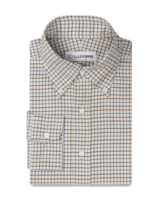 Brown Blue Tattersall Checks Twill Flannel Work Shirt