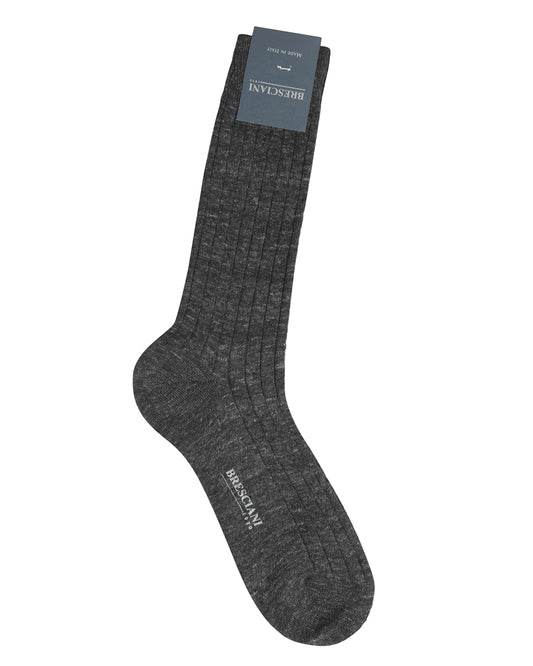 Bresciani  Linen Rib Socks-Antracite Mel