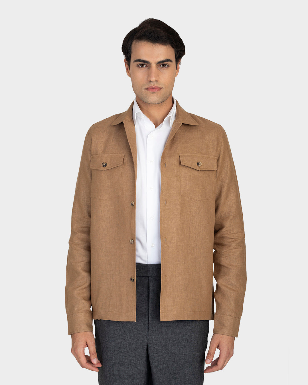 Golden Brown Linen Shirt Jacket
