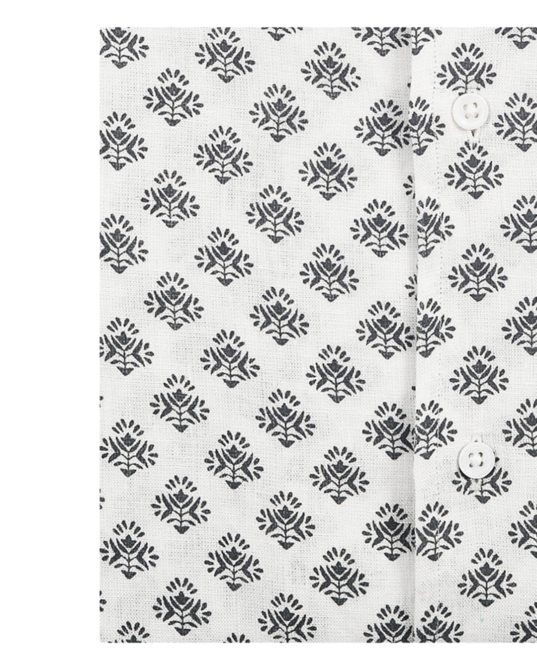 Camp collar PRESET STYLE in Linen:Black Flowers Printed on White Linen